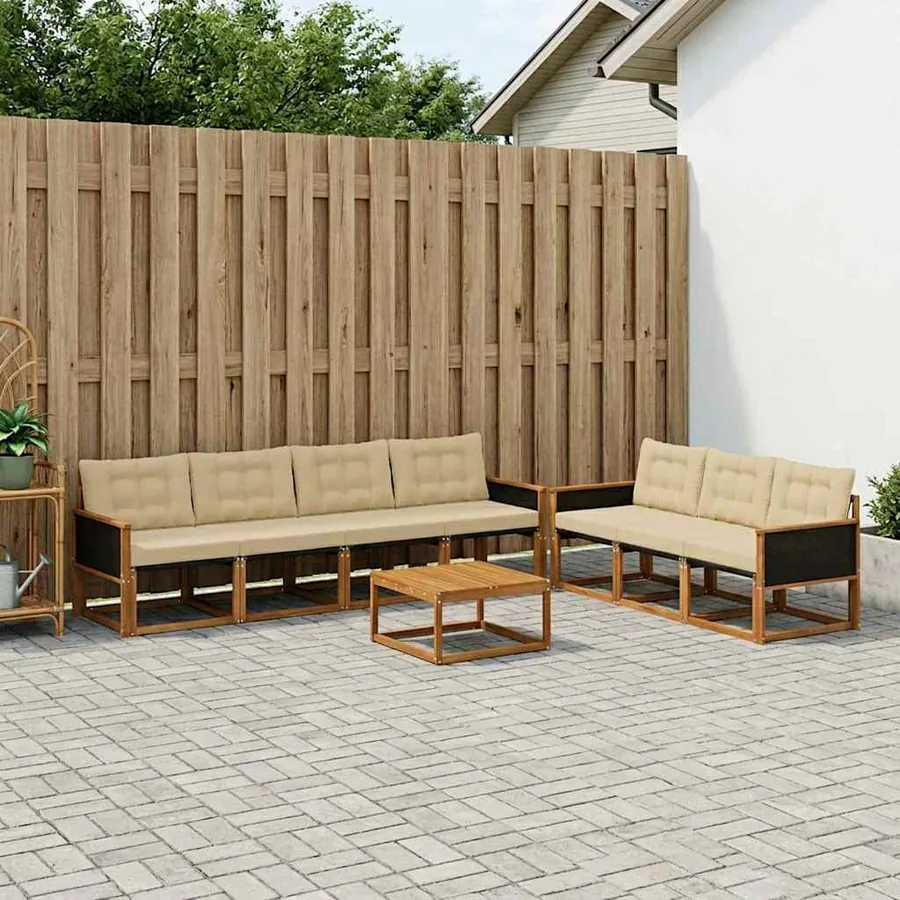 Ensemble de canapés d'extérieur 8 pcs Naturel et Beige