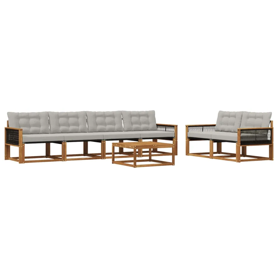 Ensemble de canapés d'extérieur 7 pcs Naturel et gris clair - 2