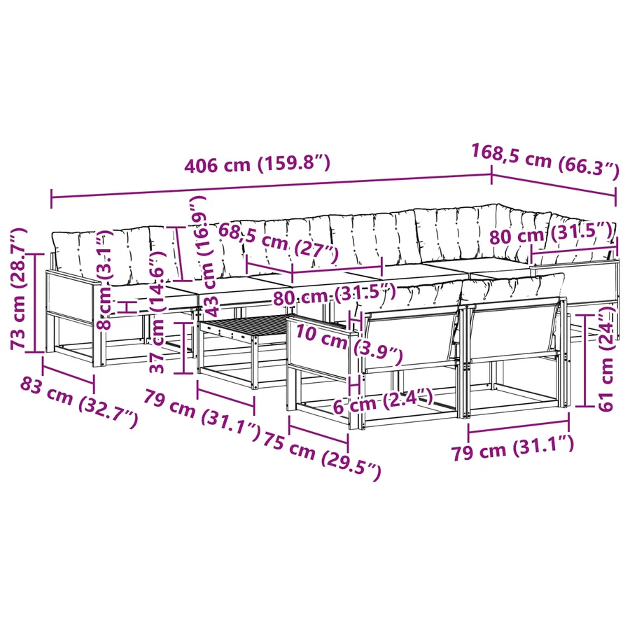 Ensemble de canapés d'extérieur 9 pcs Naturel et gris clair - 10