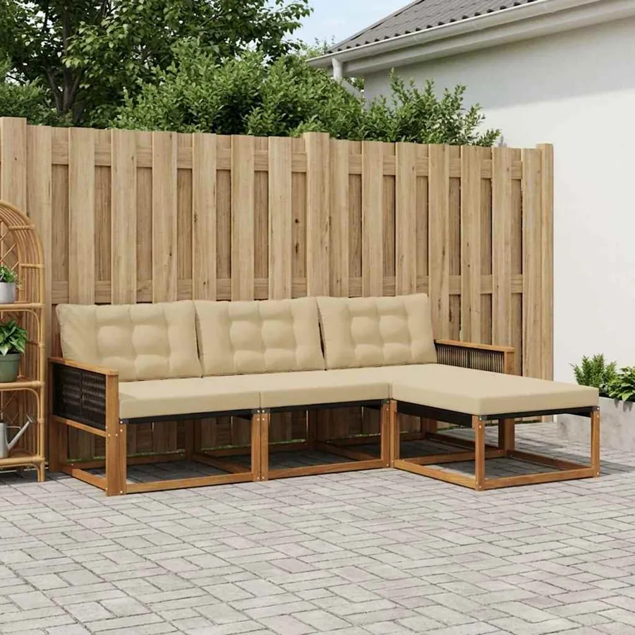 Ensemble de canapés d'extérieur 4 pcs Naturel et Beige
