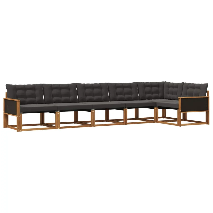 Ensemble de canapés d'extérieur 6 pcs Naturel et noir - 2