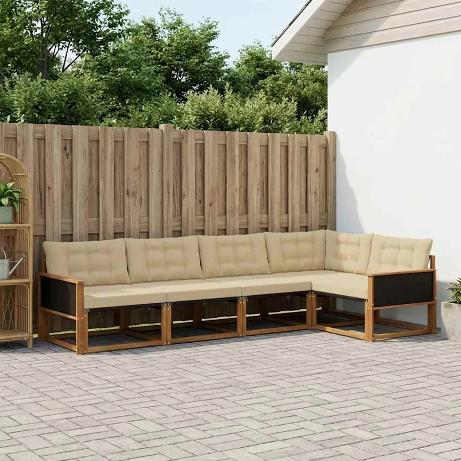 Ensemble de canapés d'extérieur 5 pcs Naturel et Beige