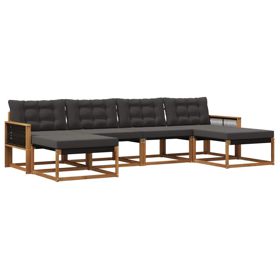 Ensemble de canapés d'extérieur 6 pcs Naturel et noir - 2