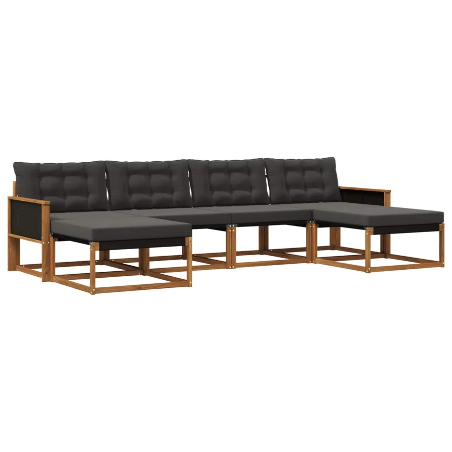 Ensemble de canapés d'extérieur 6 pcs Naturel et noir - 2