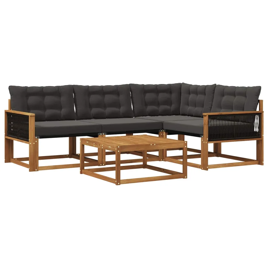 Ensemble de canapés d'extérieur 5 pcs Naturel et noir - 2