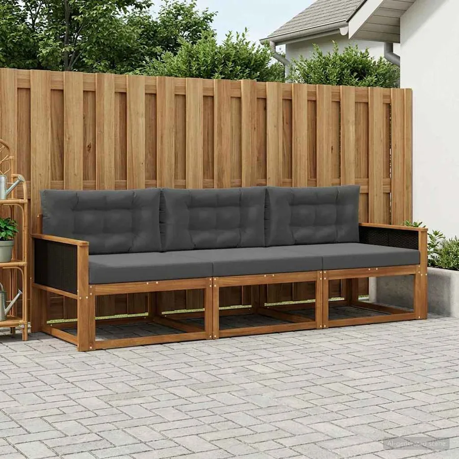 Ensemble de canapés d'extérieur 3 pcs Naturel et Anthracite