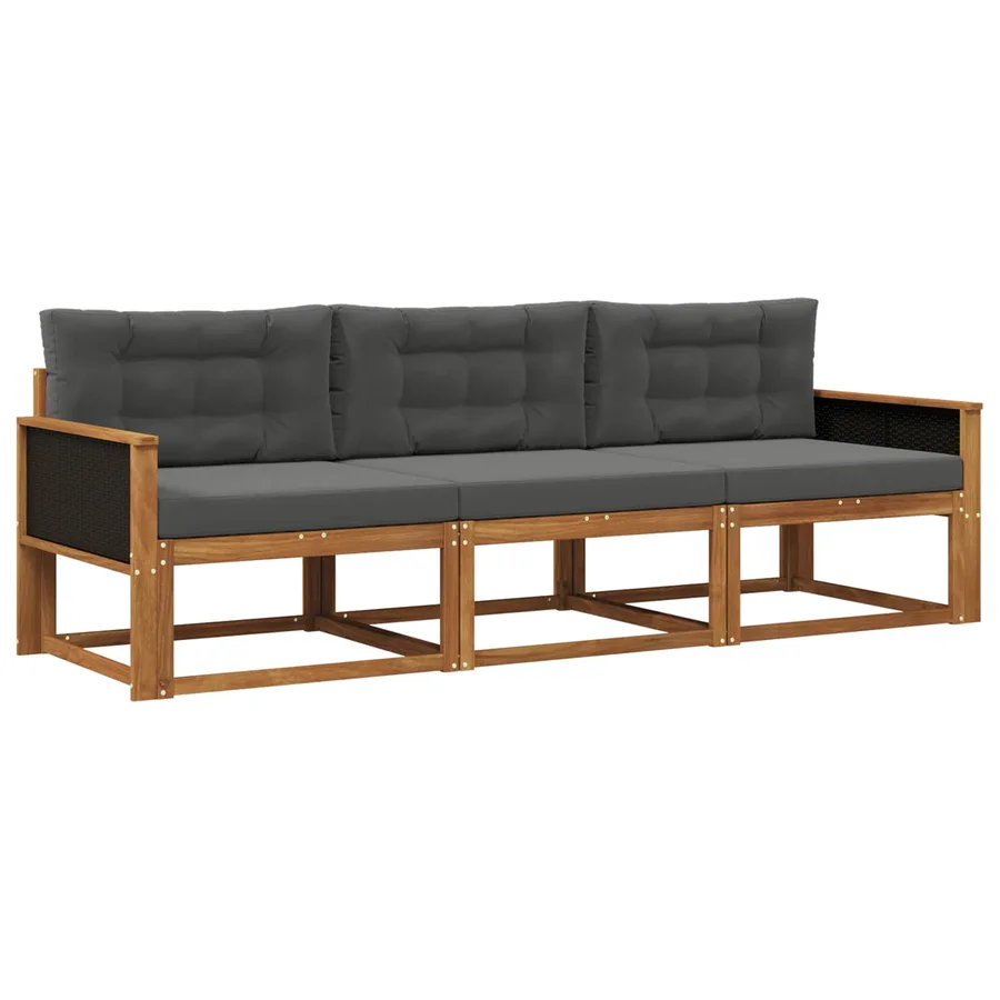 Ensemble de canapés d'extérieur 3 pcs Naturel et Anthracite - 2