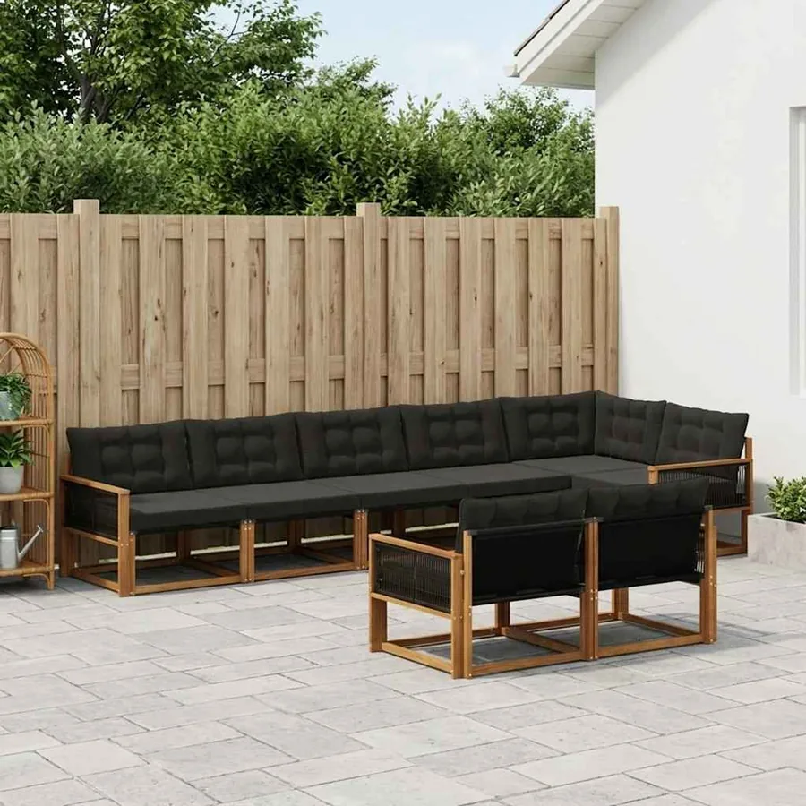 Ensemble de canapés d'extérieur 8 pcs Naturel et noir