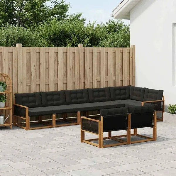 Ensemble de canapés d'extérieur 8 pcs Naturel et noir
