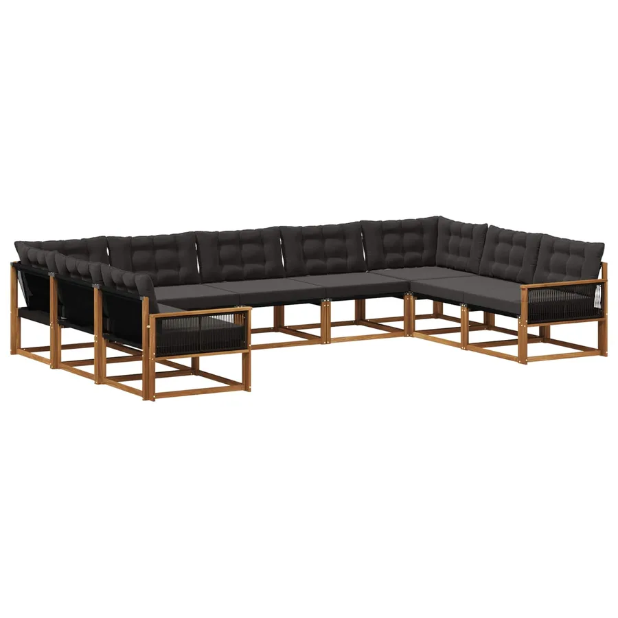 Ensemble de canapés d'extérieur 9 pcs Naturel et noir - 2