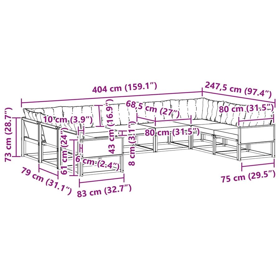 Ensemble de canapés d'extérieur 9 pcs Naturel et noir - 9