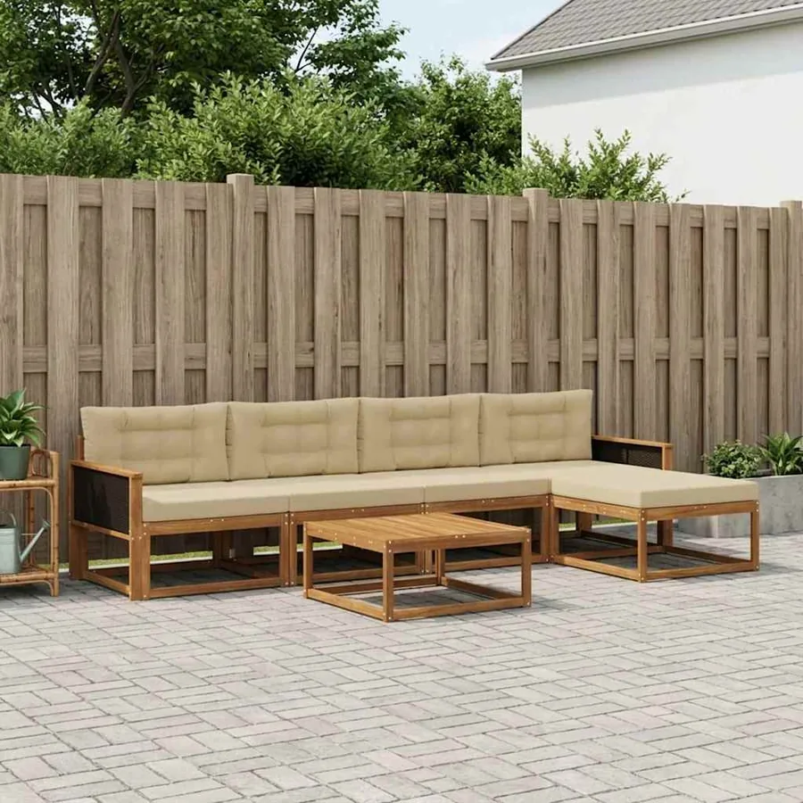 Ensemble de canapés d'extérieur 6 pcs Naturel et Beige