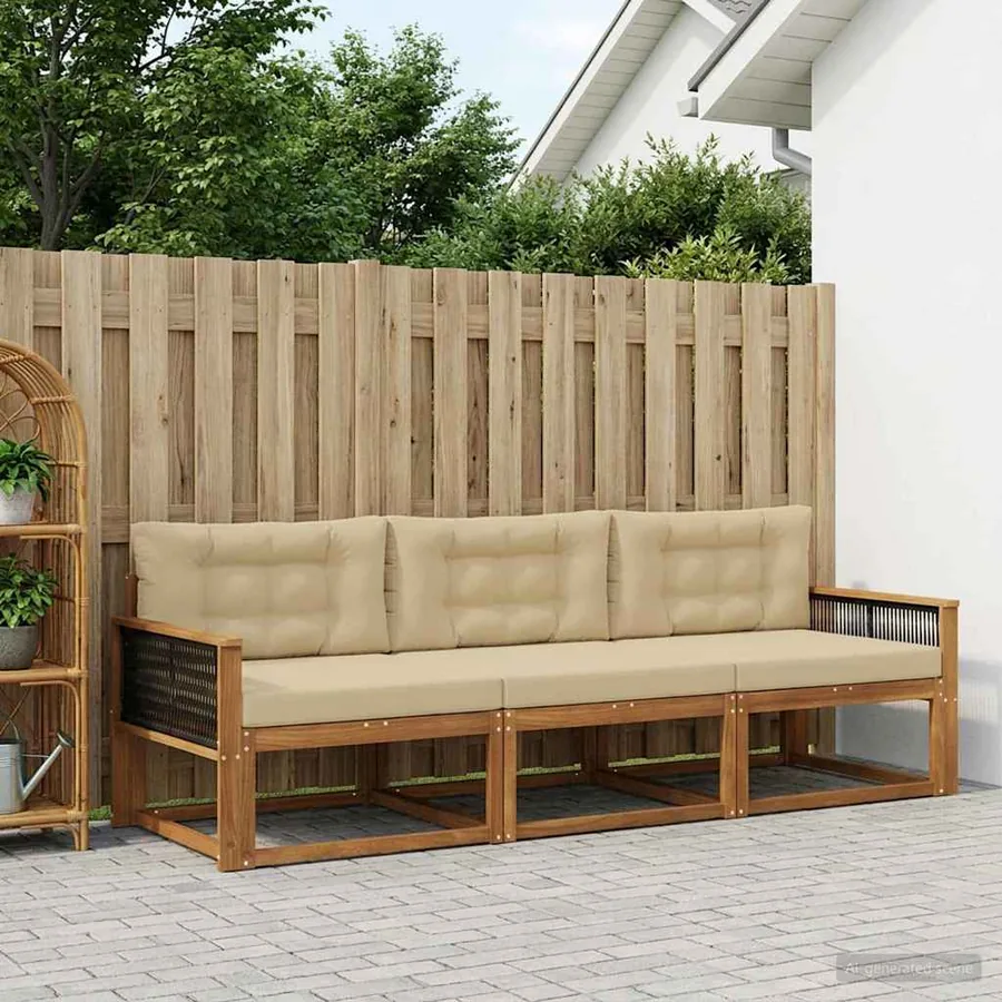 Ensemble de canapés d'extérieur 3 pcs Naturel et Beige
