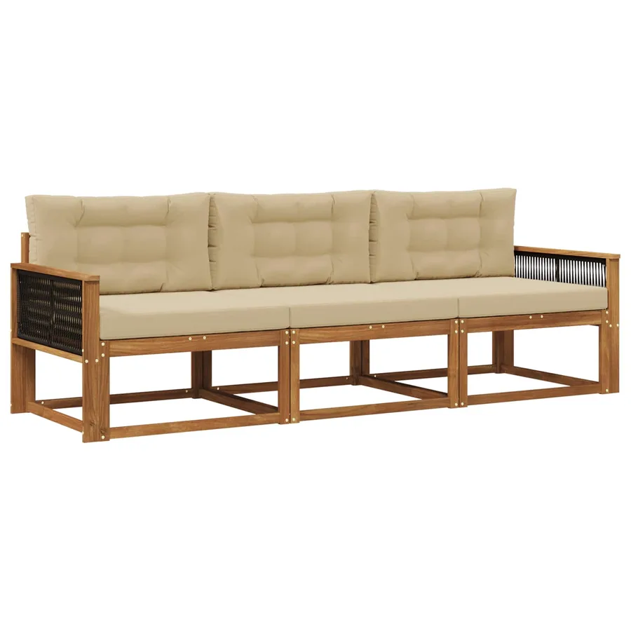 Ensemble de canapés d'extérieur 3 pcs Naturel et Beige - 2