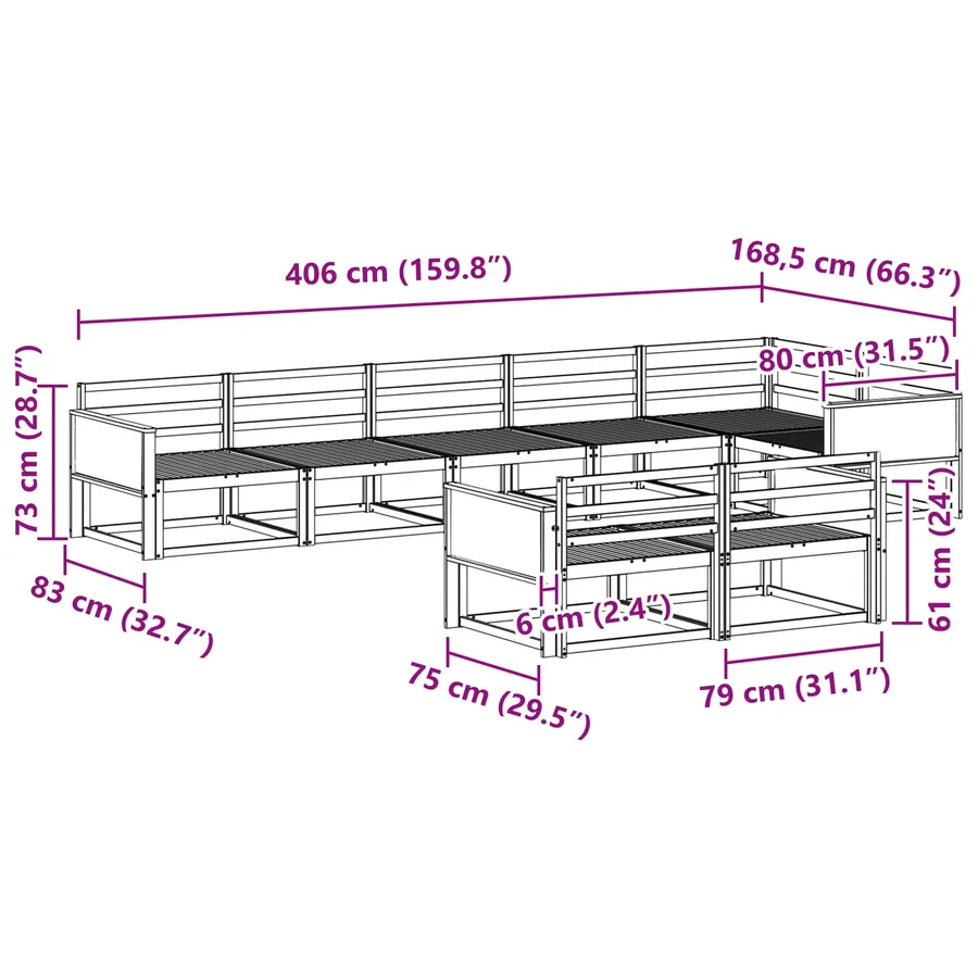 Ensemble de canapés d'extérieur 8 pc Naturel - 7