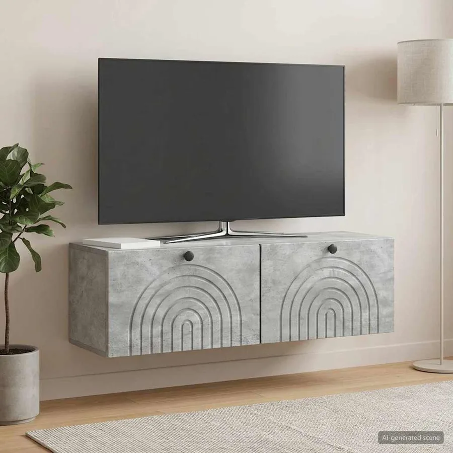 Meuble TV mural Gris béton 98 x 31 x 30 cm Bois d'ingénierie - 4