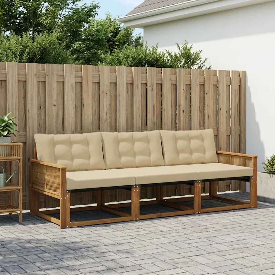 Ensemble de canapés d'extérieur 3 pcs Naturel et Beige