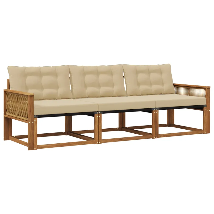 Ensemble de canapés d'extérieur 3 pcs Naturel et Beige - 2