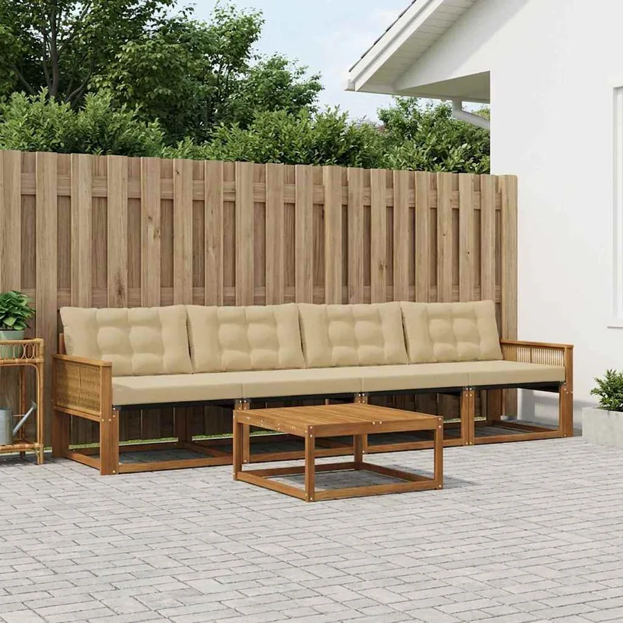 Ensemble de canapés d'extérieur 5 pcs Naturel et Beige