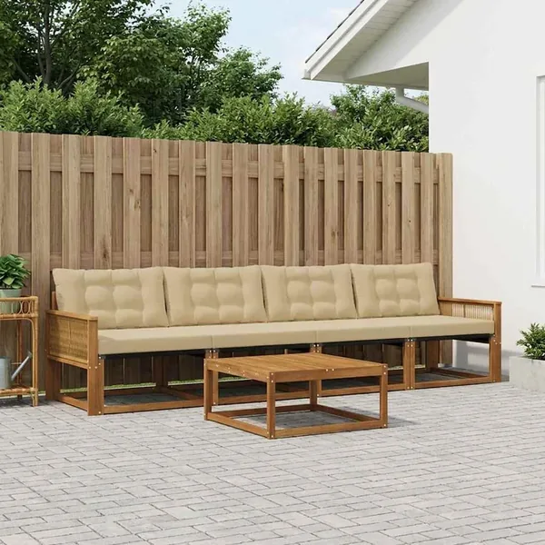 Ensemble de canapés d'extérieur 5 pcs Naturel et Beige