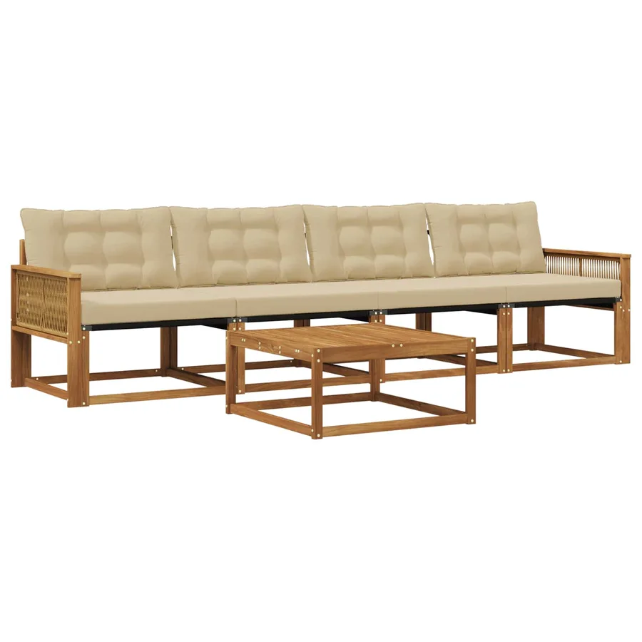 Ensemble de canapés d'extérieur 5 pcs Naturel et Beige - 2