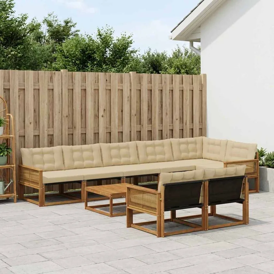 Ensemble de canapés d'extérieur 9 pcs Naturel et Beige