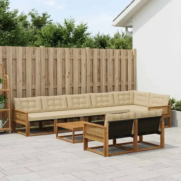 Ensemble de canapés d'extérieur 9 pcs Naturel et Beige