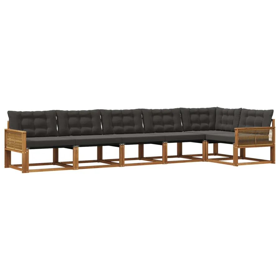 Ensemble de canapés d'extérieur 6 pcs Naturel et noir - 2