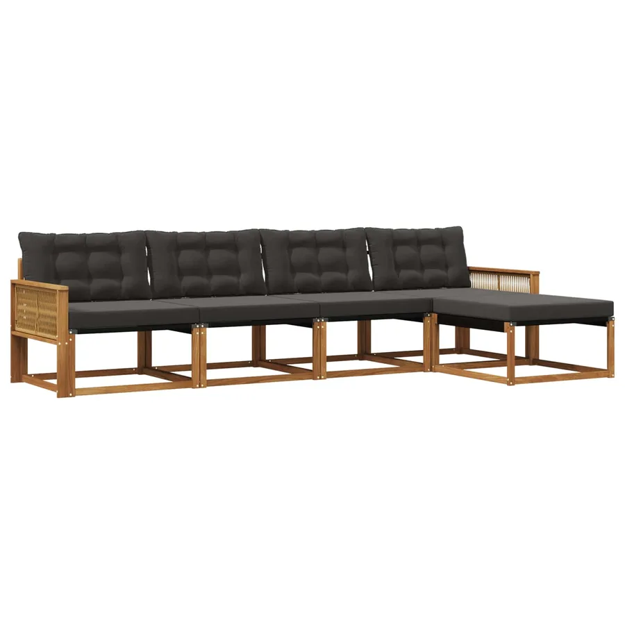 Ensemble de canapés d'extérieur 5 pcs Naturel et noir - 2
