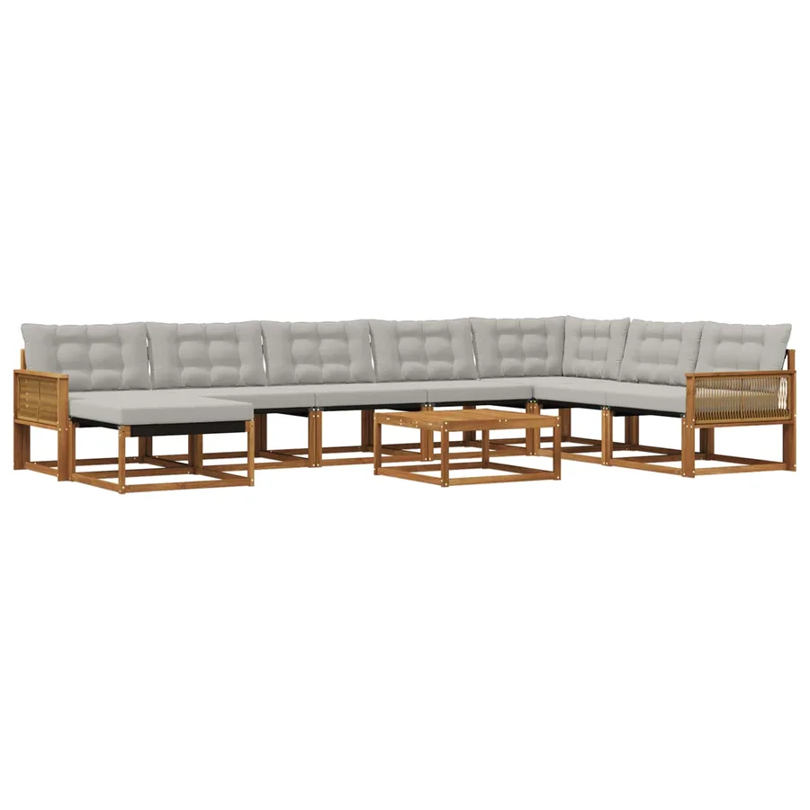 Ensemble de canapés d'extérieur 9 pcs Naturel et gris clair - 2