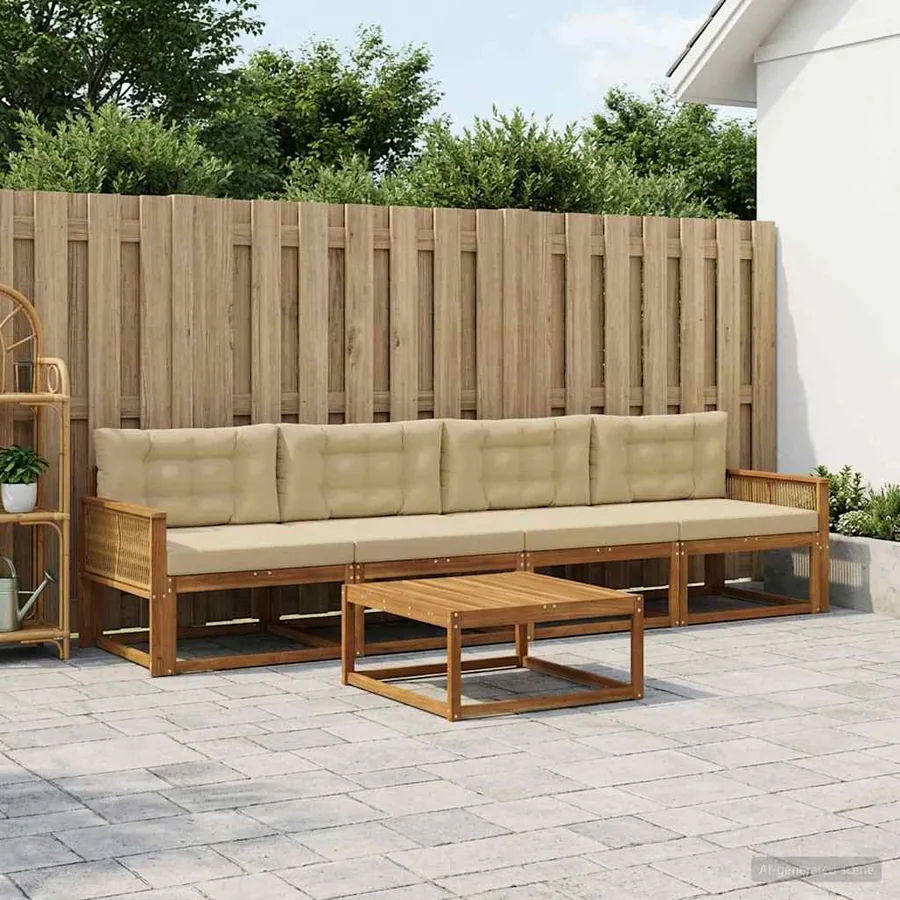 Ensemble de canapés d'extérieur 5 pcs Naturel et Beige