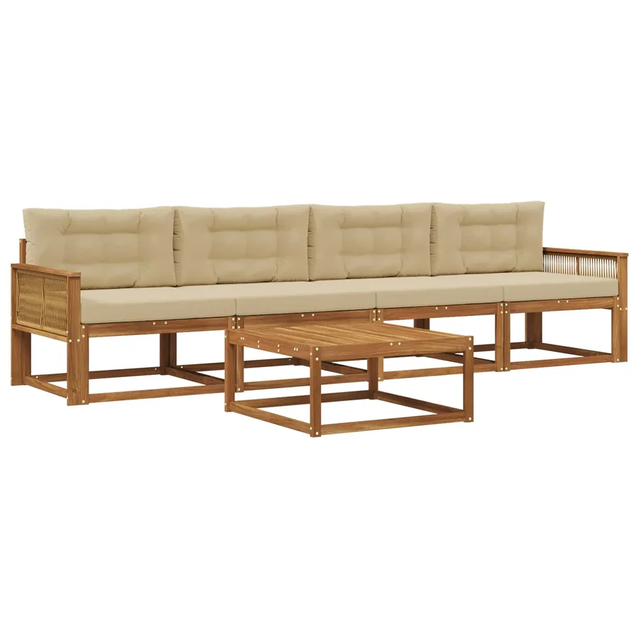 Ensemble de canapés d'extérieur 5 pcs Naturel et Beige - 2
