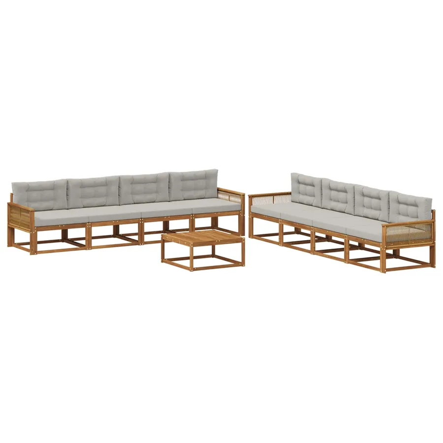 Ensemble de canapés d'extérieur 9 pcs Naturel et Gris clair - 2