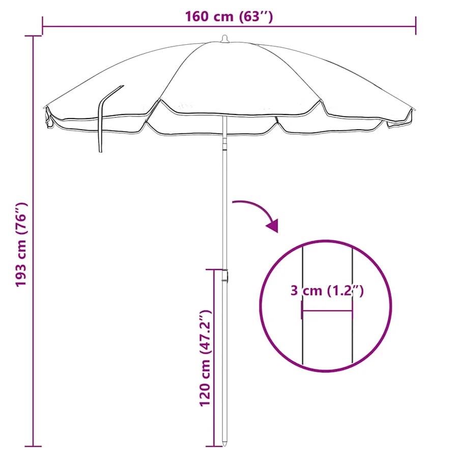 Parasol de jardin avec mât en acier sable 180 cm - 5