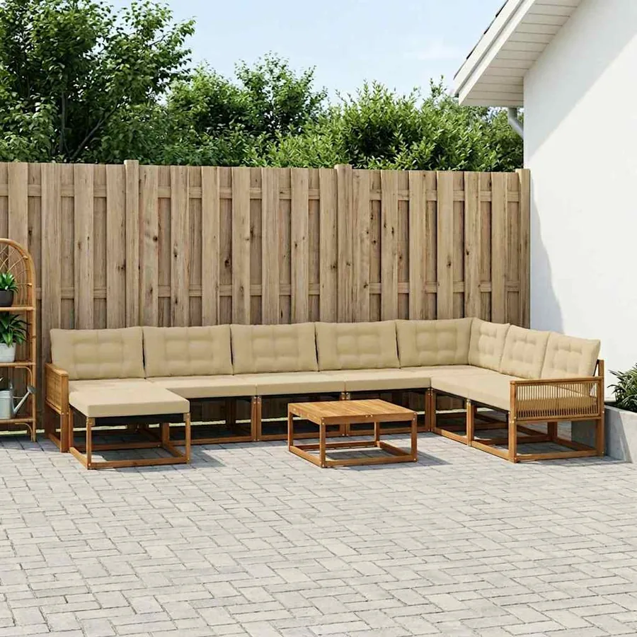 Ensemble de canapés d'extérieur 9 pcs Naturel et Beige