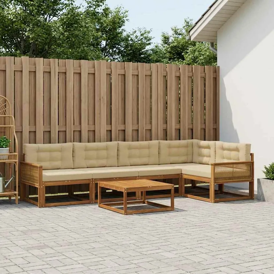 Ensemble de canapés d'extérieur 6 pcs Naturel et Beige