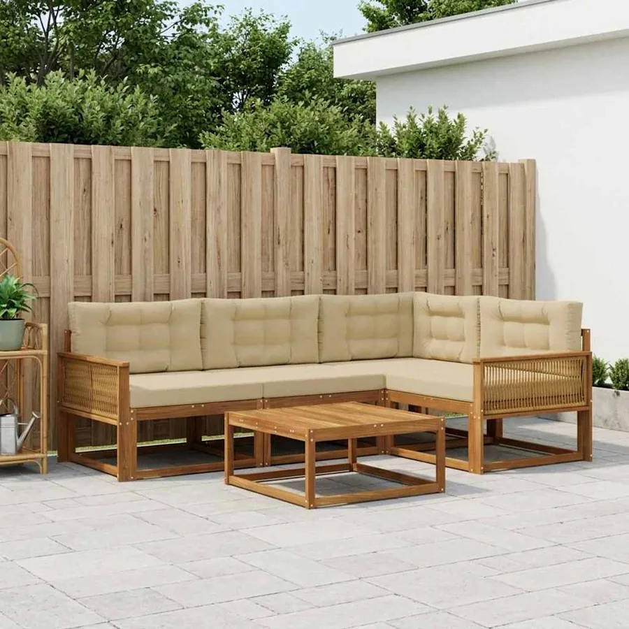 Ensemble de canapés d'extérieur 5 pcs Naturel et Beige