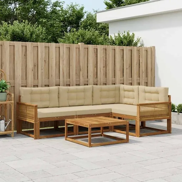 Ensemble de canapés d'extérieur 5 pcs Naturel et Beige