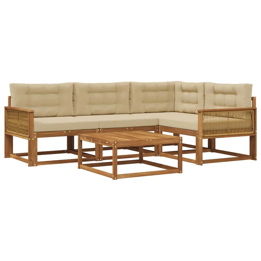 Ensemble de canapés d'extérieur 5 pcs Naturel et Beige - 2