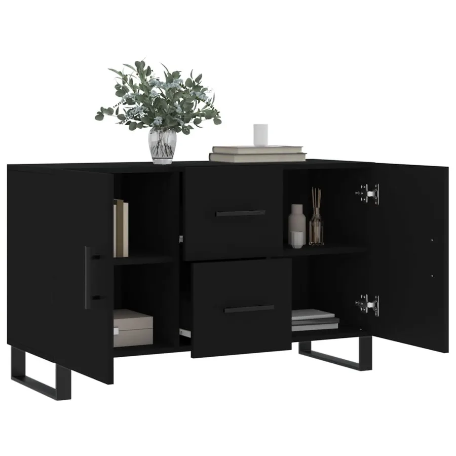 Buffet noir 100x36x60 cm bois d'ingénierie - 4