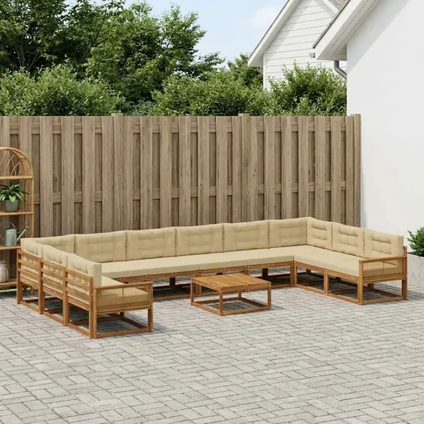 Ensemble de canapés d'extérieur 11 pcs Naturel et Beige