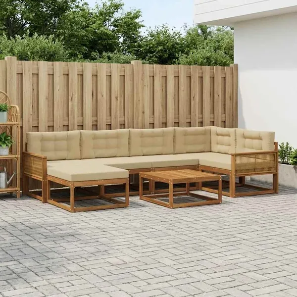 Ensemble de canapés d'extérieur 7 pcs Naturel et Beige