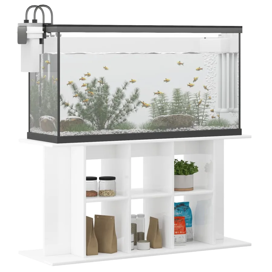 Support d'aquarium blanc brillant 120x40x60cm bois d'ingénierie - 3