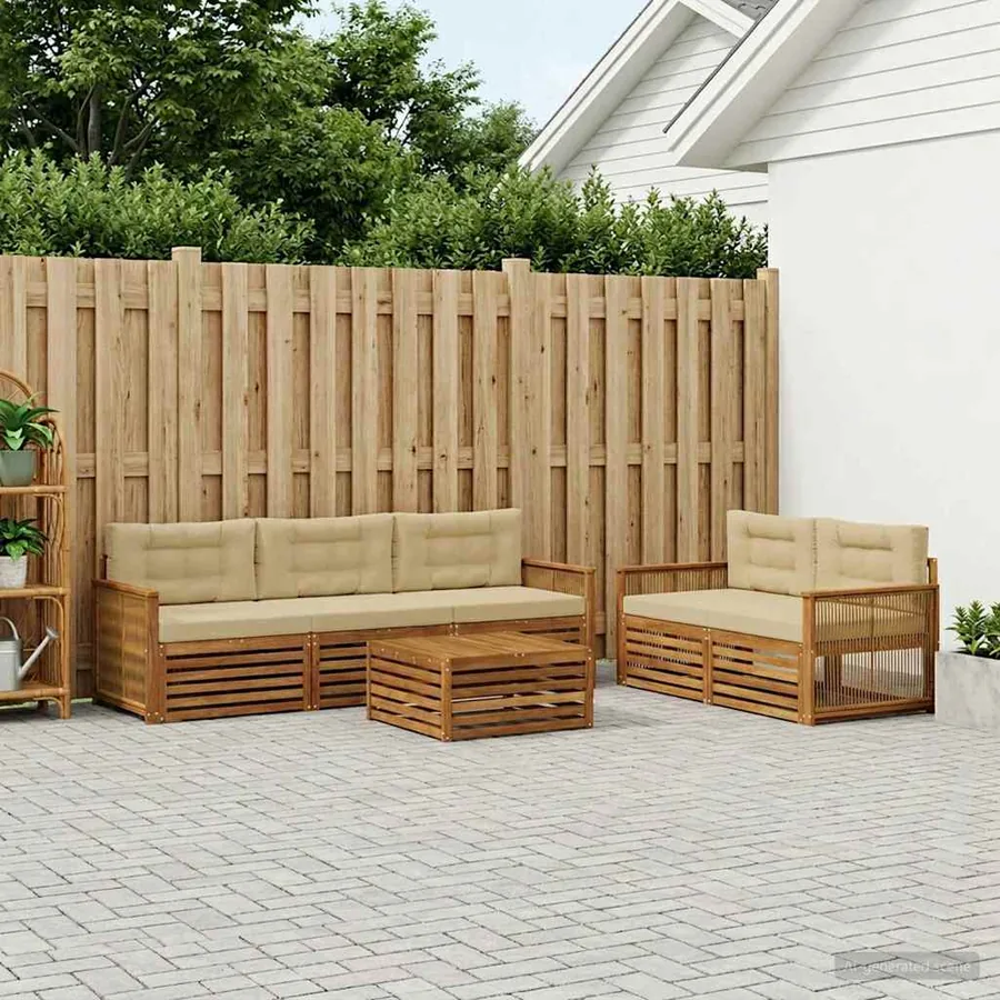 Ensemble de canapés d'extérieur 6 pcs Naturel et Beige