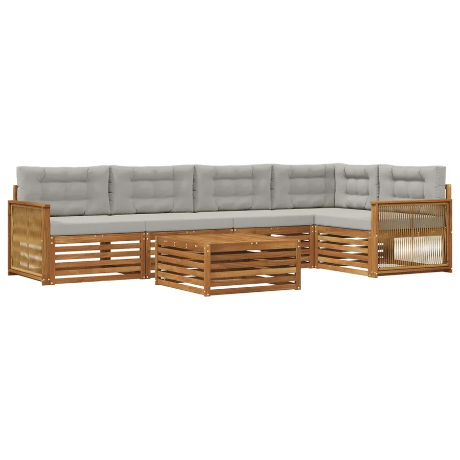 Ensemble de canapés d'extérieur 6 pcs Naturel et gris clair - 2