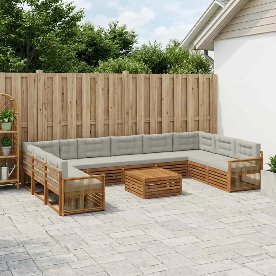 Ensembles de canapés avec coussin 11 pcs Bois d'Acacia Massif