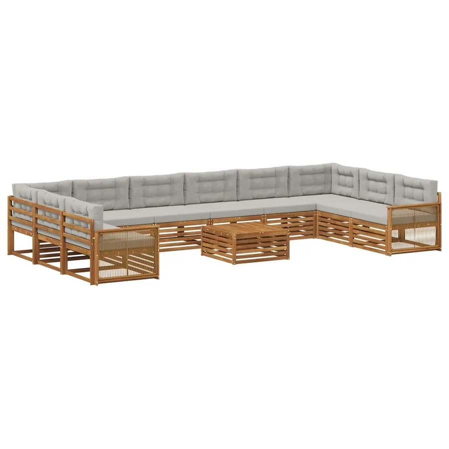 Ensembles de canapés avec coussin 11 pcs Bois d'Acacia Massif - 2