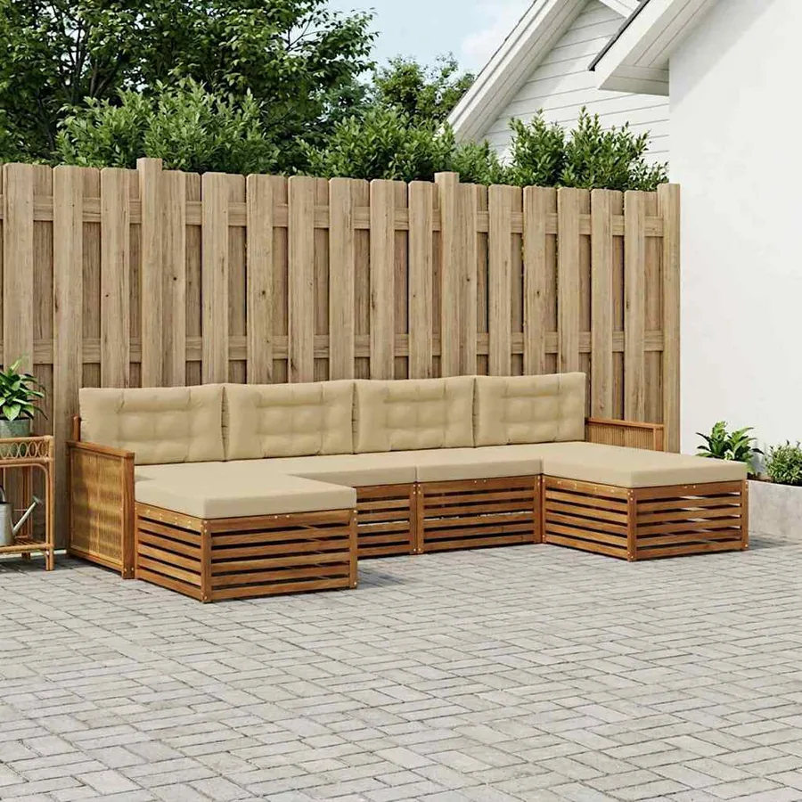 Ensembles de canapés avec coussin 6 pcs Bois d'Acacia Massif