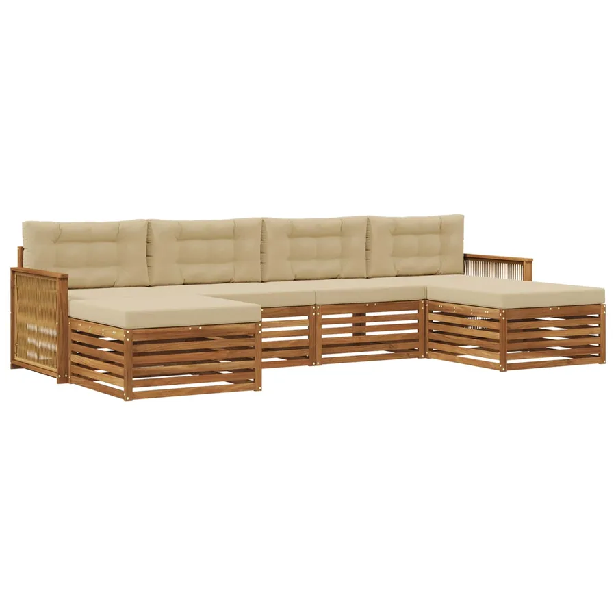 Ensembles de canapés avec coussin 6 pcs Bois d'Acacia Massif - 2