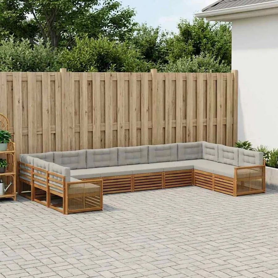 Ensembles de canapés avec coussin 10 pcs Bois d'Acacia Massif